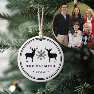 Woodland Deer Double-Sided Photo Ceramic Tree Decoration