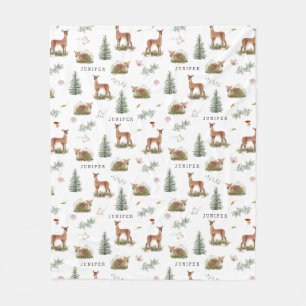 Woodland Deer Fawn Floral Baby Name Fleece Blanket