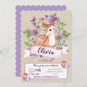Woodland Deer first birthday invitation