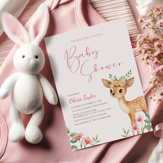 Woodland Deer Floral Baby Shower Invitation (Creator Uploaded)