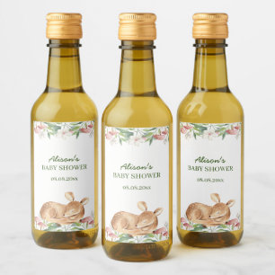 Woodland Deer Floral Greenery Baby Shower Mini Wine Label