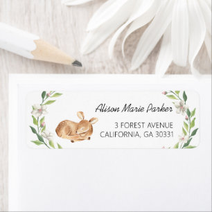 Woodland Deer Floral Greenery Baby Shower Return Address Label