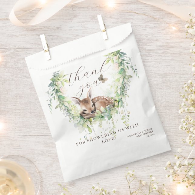 Woodland Deer Forest Greenery Baby Boy Shower Favour Bag (Clipped)