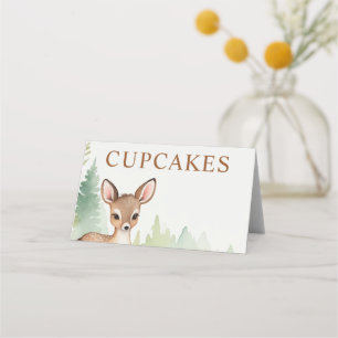 Woodland Deer Forest Neutral Baby Shower Cupcakes Place Card
