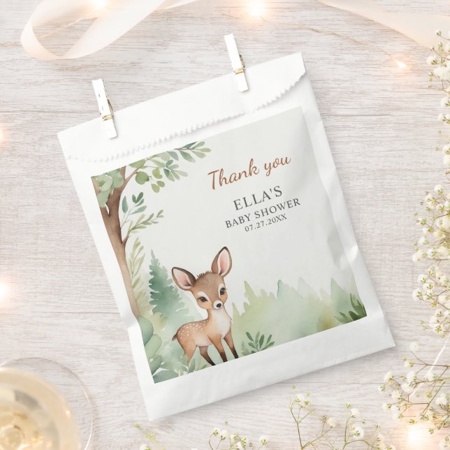 Woodland Deer Forest Neutral Baby Shower Favour Bag (Clipped)