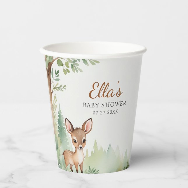 Woodland Deer Forest Neutral Baby Shower  Paper Cups (Front)