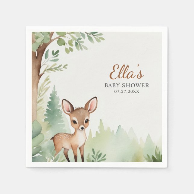 Woodland Deer Forest Neutral Baby Shower Party Napkin (Front)
