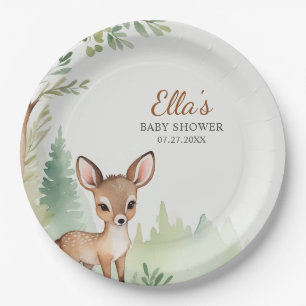 Woodland Deer Forest Neutral Baby Shower Party Paper Plate