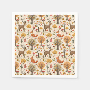 Woodland Deer & Fox Autumn Forest Animal Pattern Napkin