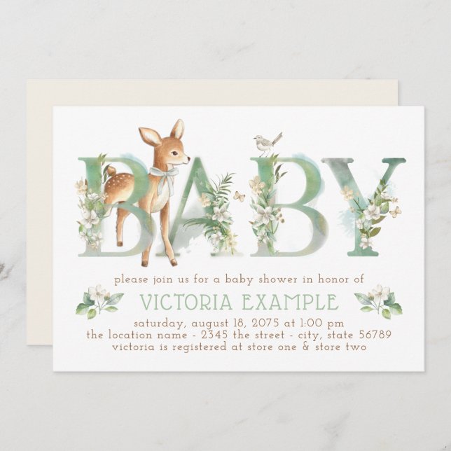 Woodland Deer Gender Neutral Baby Shower Invitation (Front/Back)