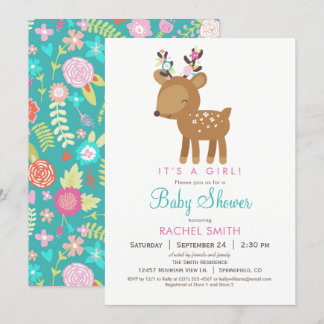 Woodland Deer Girl Baby Shower Invitation