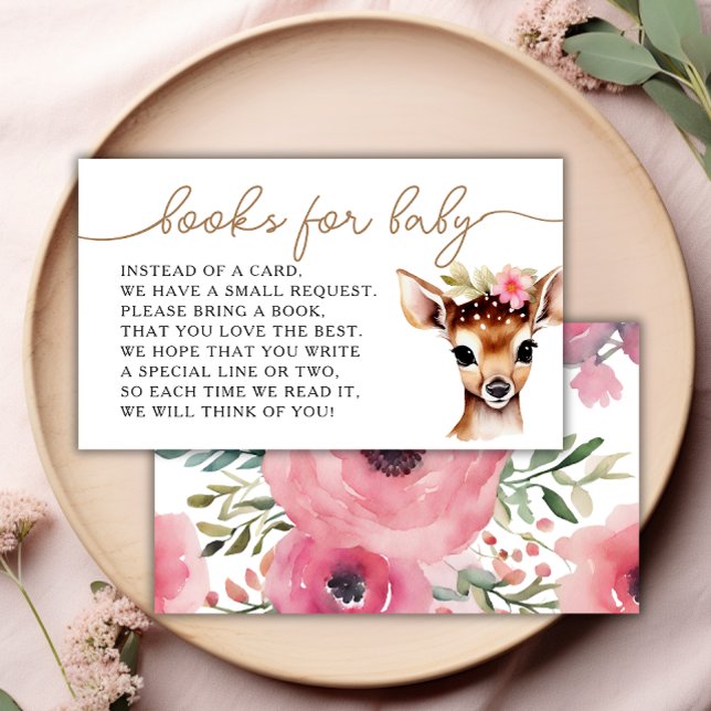 Woodland Deer Girl Books for Baby Shower Enclosure Card (Creator Uploaded)