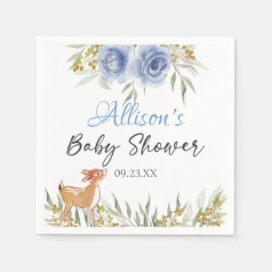 Woodland deer greenery baby shower blue floral napkin