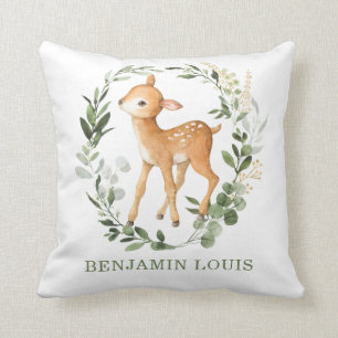 Woodland Deer Greenery Forest Monogram Nursery Cushion