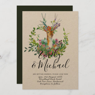 Woodland Deer Illustrated Wedding Invitation Kraft