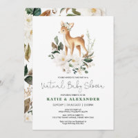 Woodland Deer Ivory Floral Virtual Baby Shower