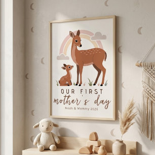 Woodland Deer Mum Baby First Mothers Day Calm Art Poster