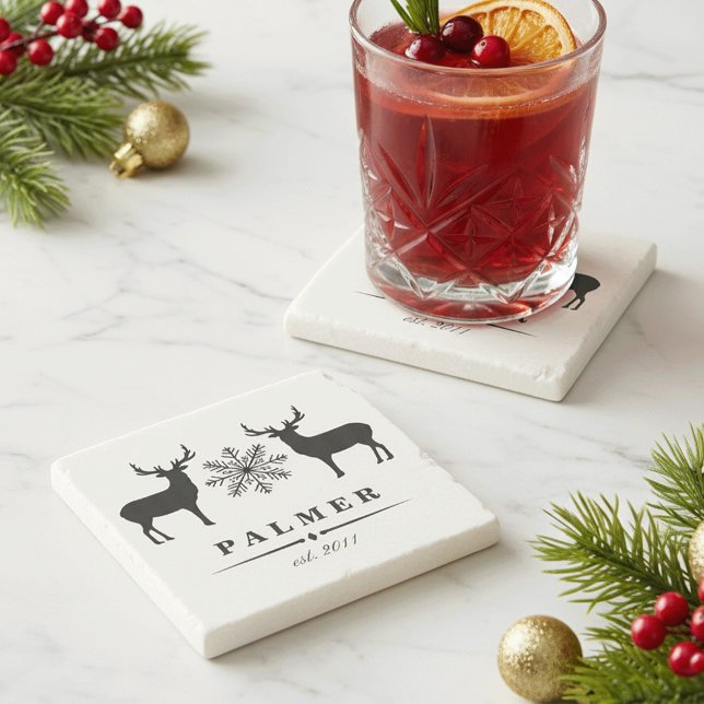 Woodland Deer Personalised Family Name Stone Coaster (Creator Uploaded)