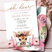 Woodland Deer Pink Gold Floral Girl Baby Shower