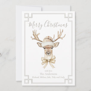 Woodland Deer Santa Hat   Holiday Card