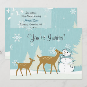 Woodland Deer ~ Snowman Winter Baby Shower Invite