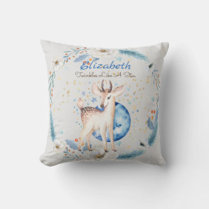Woodland Deer Twinkle Stars Baby NAME Gift Floral Cushion