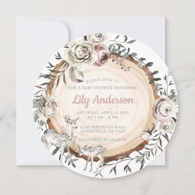 Woodland | Deer w/ Flowers Baby Shower Invitation (Front)