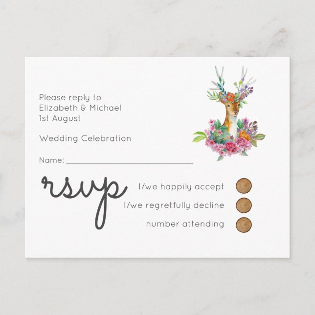 Woodland Deer Wedding RSVP Postcard (Front)