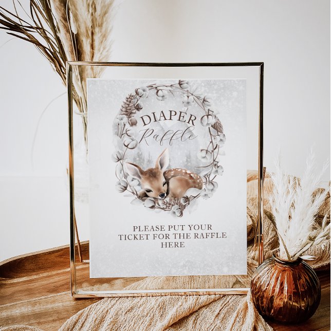 Woodland Deer Winter Baby Shower Diaper Raffle Poster (Creator Uploaded)