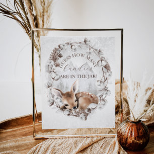Woodland Deer Winter Baby Shower Guess Game Poster