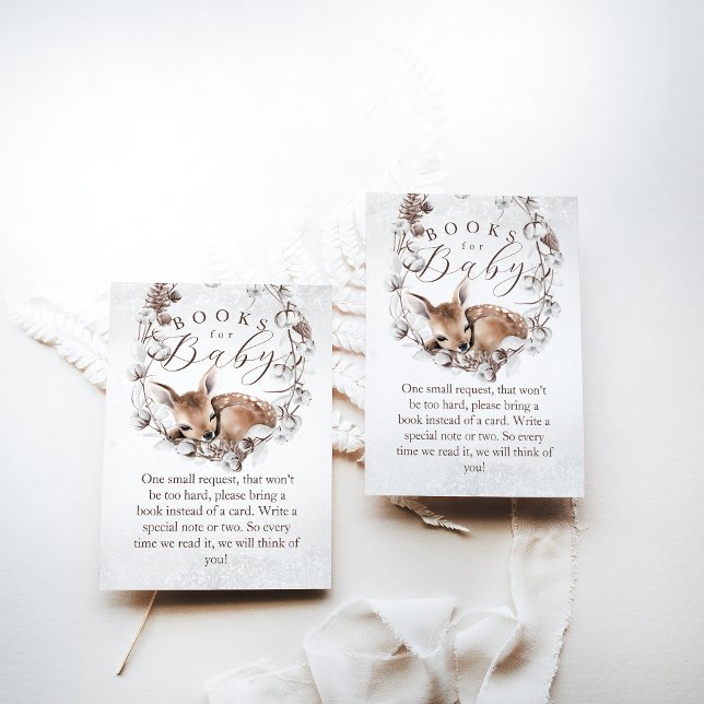 Woodland Deer Winter Book Request Baby Shower Enclosure Card (Creator Uploaded)
