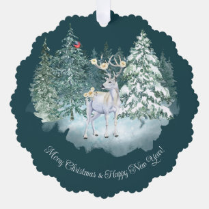 Woodland Deer Winter Forest Christmas Tree Decoration Card