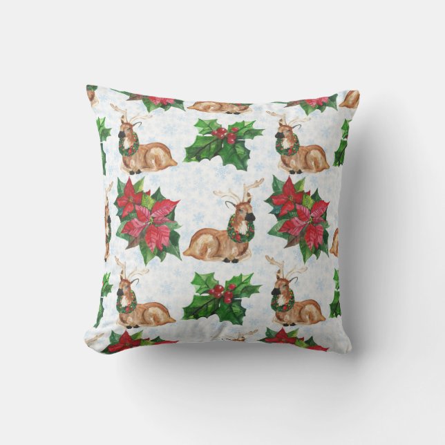 Woodland Deers In Watercolor Christmas Cushion (Front)