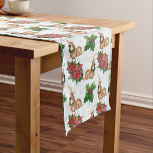 Woodland Deers In Watercolor Christmas Short Table Runner