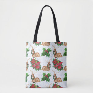 Woodland Deers In Watercolor Christmas Tote Bag