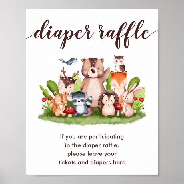 Woodland Diaper Raffle Drop Off Baby Boy Shower Poster (Front)