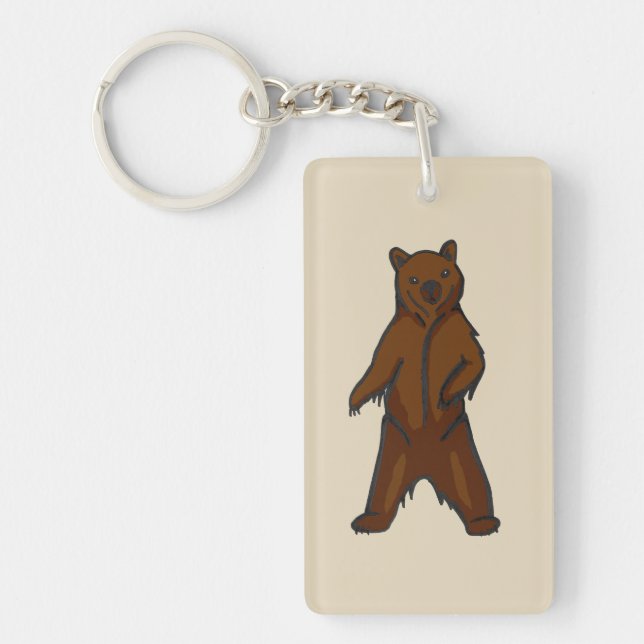 Woodland Drawing Brown Grizzly Bear Key Ring (Front)