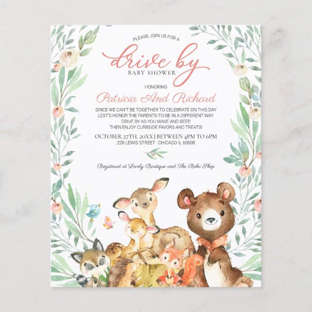 Woodland Drive By Baby Shower Budget Invitation (Front)