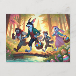 Woodland Easter Adventure – Joyful Egg Hunt Holiday Postcard