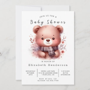 Woodland Editable Bear Baby Shower Invitation