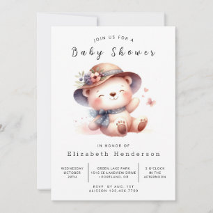 Woodland Editable Bear Baby Shower Invitation