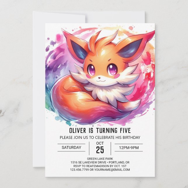 Woodland Editable Fox Birthday Invitation (Front)