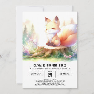 Woodland Elegant Fox Birthday digital  Invitation