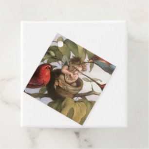 Woodland Elf in Nest: Antique Bird Sprite Fairy Favour Tags