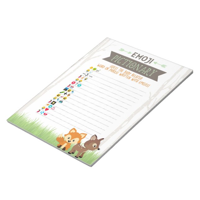 Woodland Emoji Pictionary Baby Shower Game Pack Notepad (Angled)