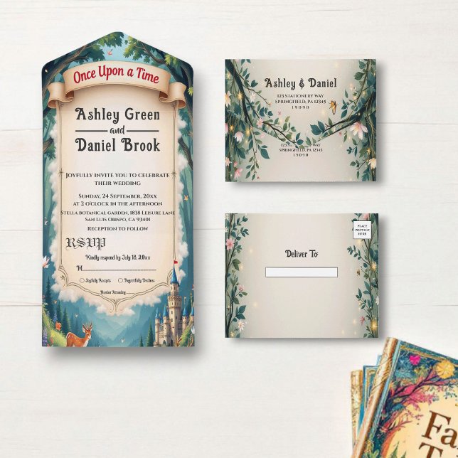 Woodland Enchanted Forest Castle Fairytale Wedding All In One Invitation (Creator Uploaded)