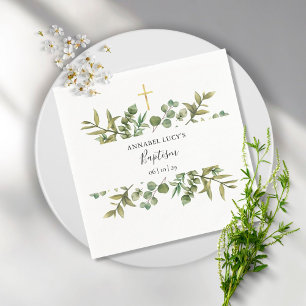 Woodland Eucalyptus Greenery Baptism Christening Napkin