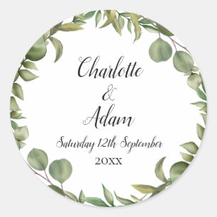 Woodland Eucalyptus Greenery Wedding Classic Round Sticker