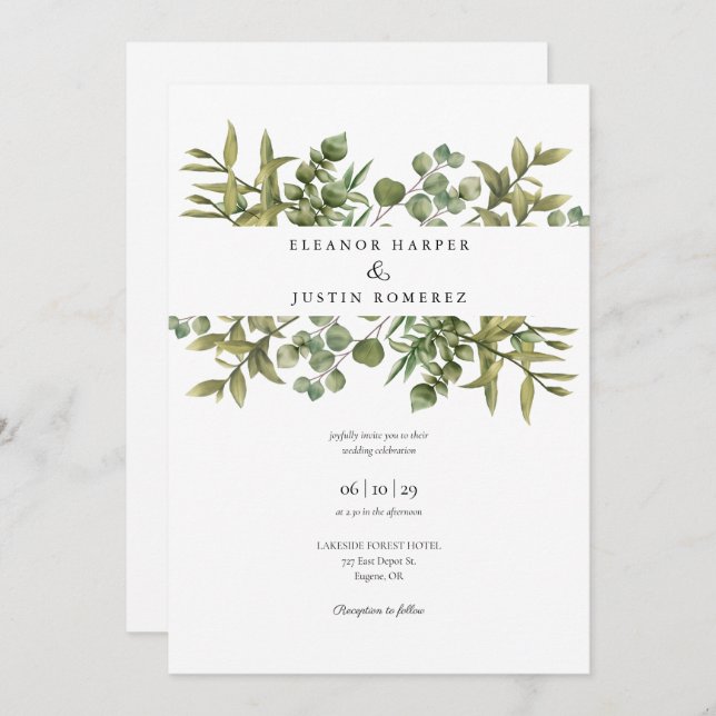 Woodland Eucalyptus Greenery Wedding Invitation (Front/Back)