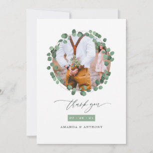 Woodland Eucalyptus Greenery Wedding Photo Collage Thank You Card